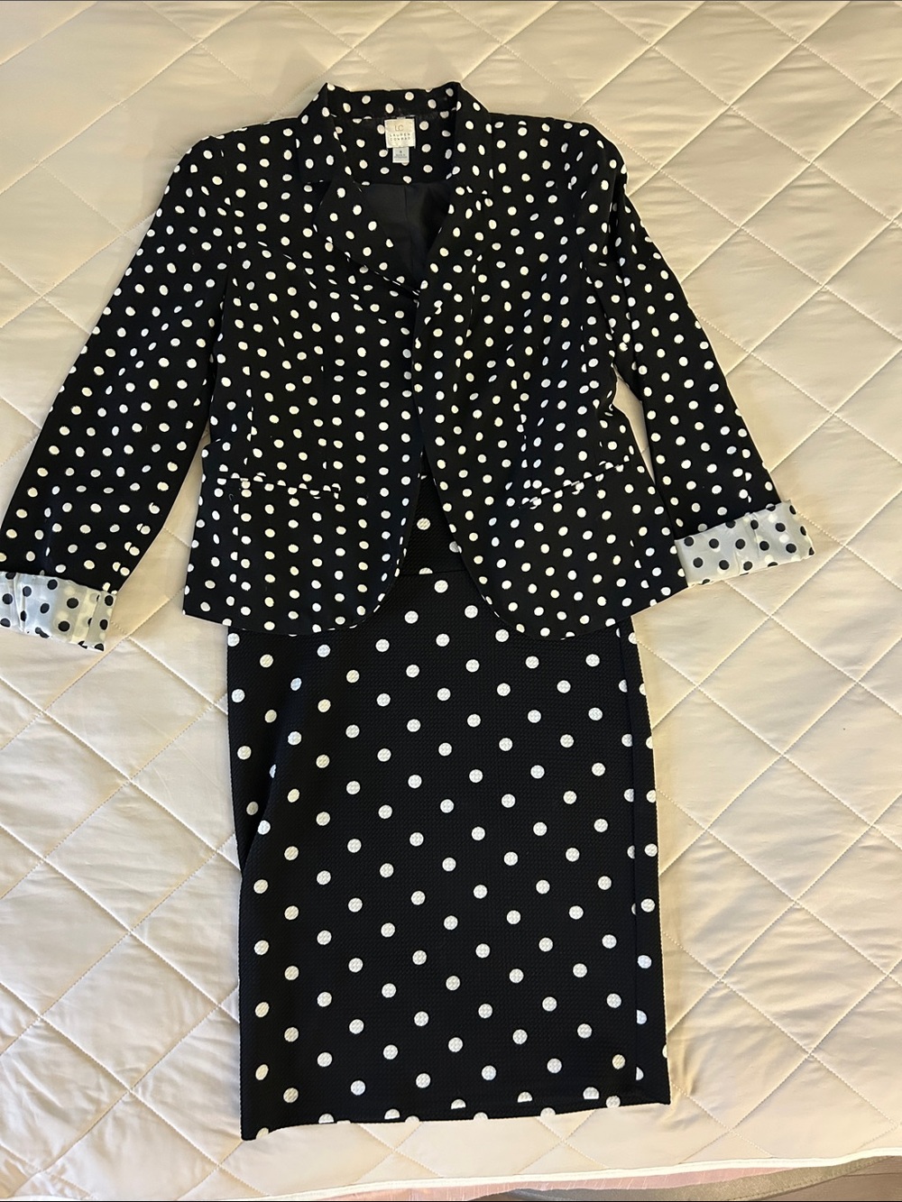 LC Lauren Conrad Black and White Polka Dot Skirt Suit